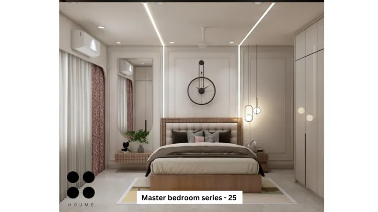 Cream vertical wall panels — bedroom design, view 1