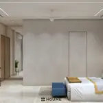 Grey and white headboard wall — bedroom design, view 2