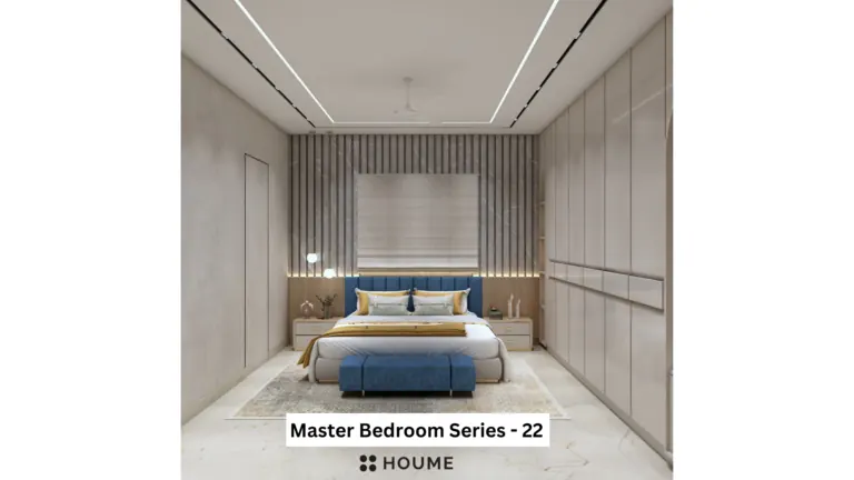 Grey and white headboard wall — bedroom design, view 1