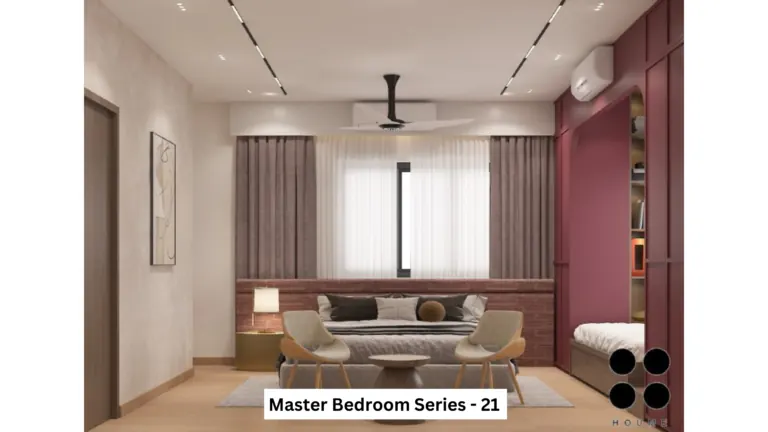 Light walls and maroon accents — bedroom design, view 1