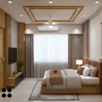 Cream wall with warm wood-look panelling — bedroom design, view 4
