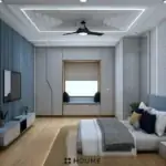 Blue fluted television wall — bedroom design, view 2