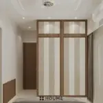 Cream geometric wall panels — bedroom design, view 2