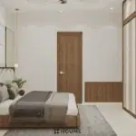 Cream geometric wall panels — bedroom design, view 3