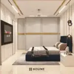Cream wall and deep blue headboard — bedroom design, view 3
