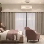 Cream mural wall and soft pink accents — bedroom design, view 2