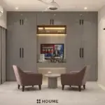 Cream mural wall and soft pink accents — bedroom design, view 3
