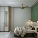 Green headboard wall and light wardrobe — bedroom design, view 2