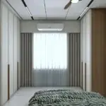 Green headboard wall and light wardrobe — bedroom design, view 3