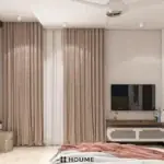 Blue feature wall and warm storage — bedroom design, view 3
