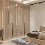Brown wood-look wall and mirror accents — bedroom design, view 2