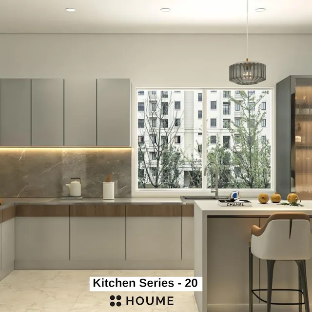 L shape with island kitchen design visual, Hyderabad, Houme series 20