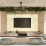 Cream sofa with an arched mural — living room design, view 2