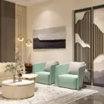 Cream seating and dark vertical panels — living room design, view 4