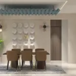 Light neutrals with blue details — living room design, view 5