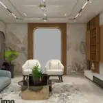 Grey fluted wall and warm storage — living room design, view 4