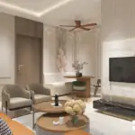 Terracotta seating and a circular feature — living room design, view 2