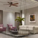 Cream sofa and a mauve accent chair — living room design, view 2