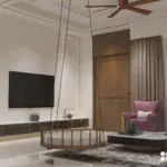 Cream sofa and a mauve accent chair — living room design, view 3
