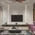 Cream sofa and a mauve accent chair — living room design, view 4