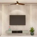 Wood-look wall and pastel seating — living room design, view 4