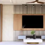 Blue arched wall and soft seating — living room design, view 2