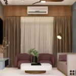 Blue arched wall and soft seating — living room design, view 3