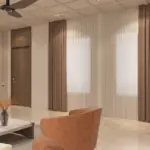 Cream sofa and terracotta chairs — living room design, view 3