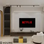 Light seating and a floral feature wall — living room design, view 2