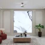 Grey seating with a maroon accent — living room design, view 4