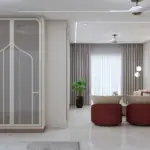 Grey seating with a maroon accent — living room design, view 5