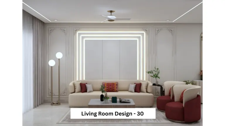 Grey seating with a maroon accent — living room design, view 1