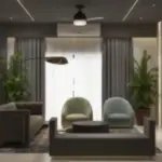 Dark sofa and green chairs — living room design, view 2