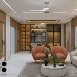 Cream palette and wood-look panels — living room design, view 2