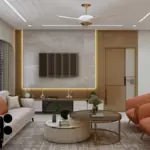 Cream palette and wood-look panels — living room design, view 3