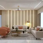 Cream palette and wood-look panels — living room design, view 4