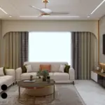 Cream palette and wood-look panels — living room design, view 5