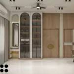 Cream walls with mustard and blue seats — living room design, view 5