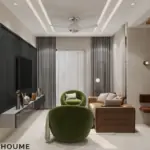Wood-look details and green seats — living room design, view 3