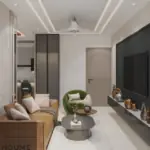 Wood-look details and green seats — living room design, view 4