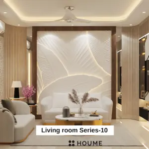 Warm cream statement wall — living room design, view 1
