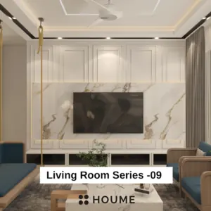 Cream television wall — living room design, view 1
