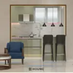 Neutral room with blue chairs — living room design, view 4