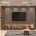 Taupe wall and white artwork — living room design, view 3