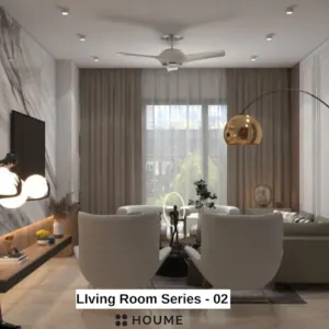 Grey and cream palette — living room design, view 1