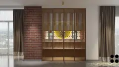 Yellow circular niche beside a brick-look accent — view 2